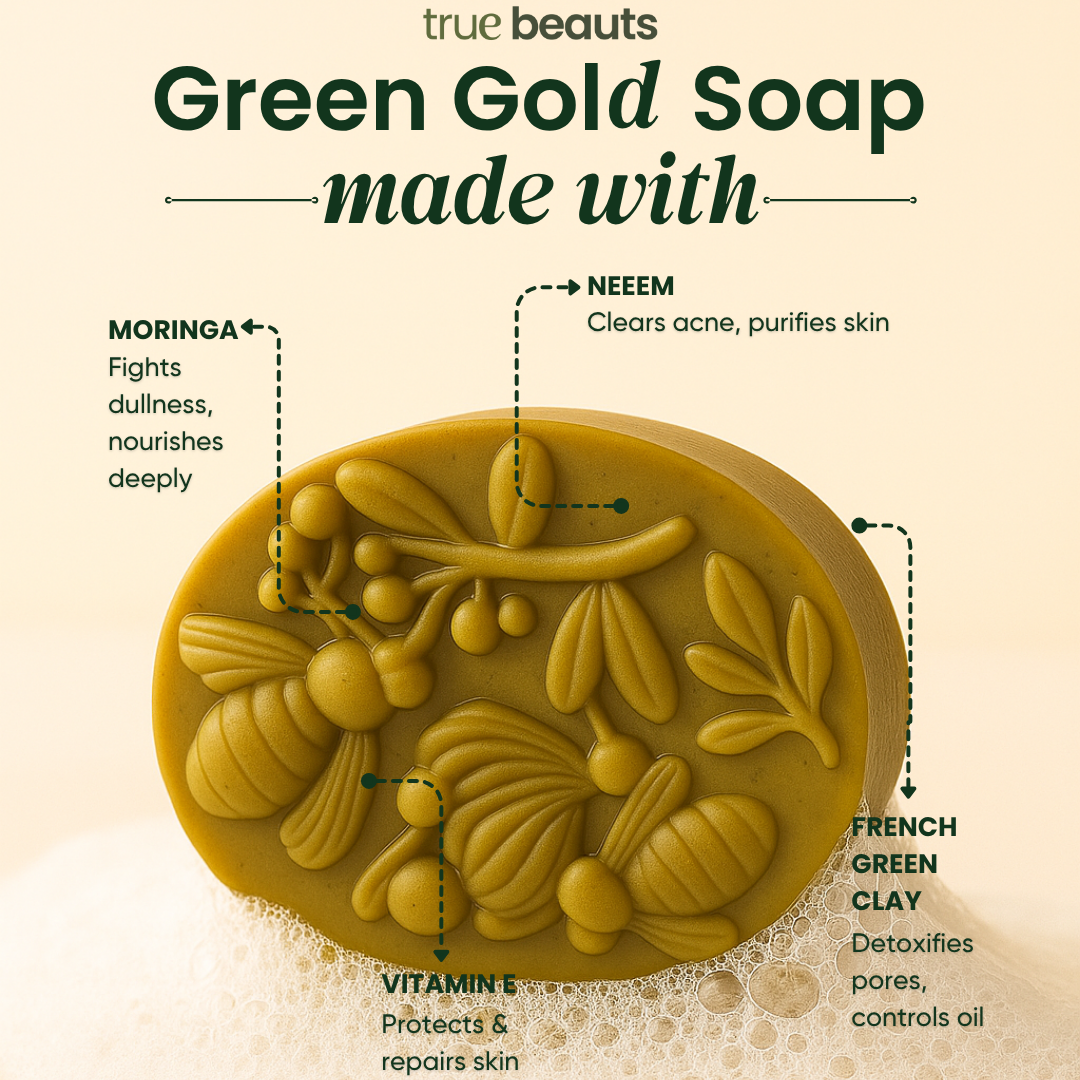 Green Gold – Anti Acne Neem & Moringa Soap 100g | True Beauts